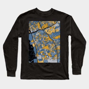 Chula Vista Map Pattern in Blue & Gold Long Sleeve T-Shirt